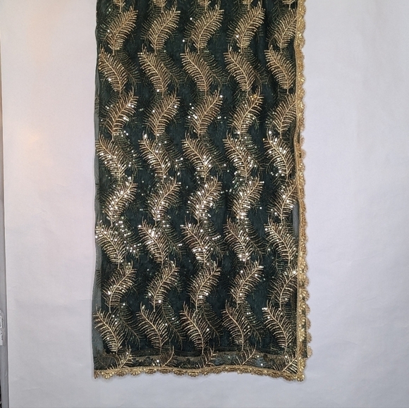 Saree Skirt Wrap Sari Lehenga Green Gold - Picture 8 of 11